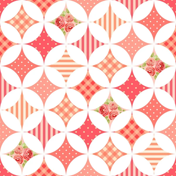 Red pattern in form of circles with flowers — Stock Vector