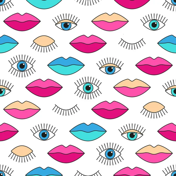 Seamless pattern of eyes and lips — Stock Vector