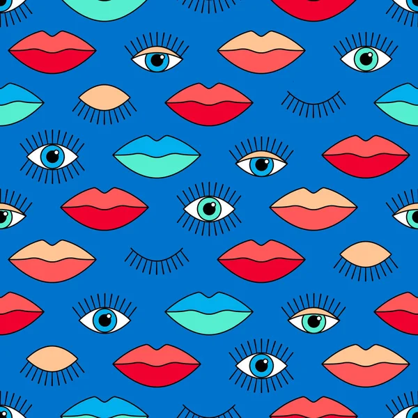 Nahtloses Muster von Augen und Lippen — Stockvektor