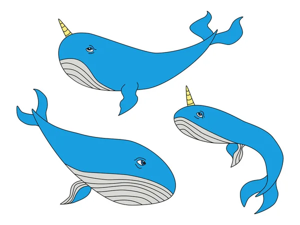 Cute whales set — Stock Vector