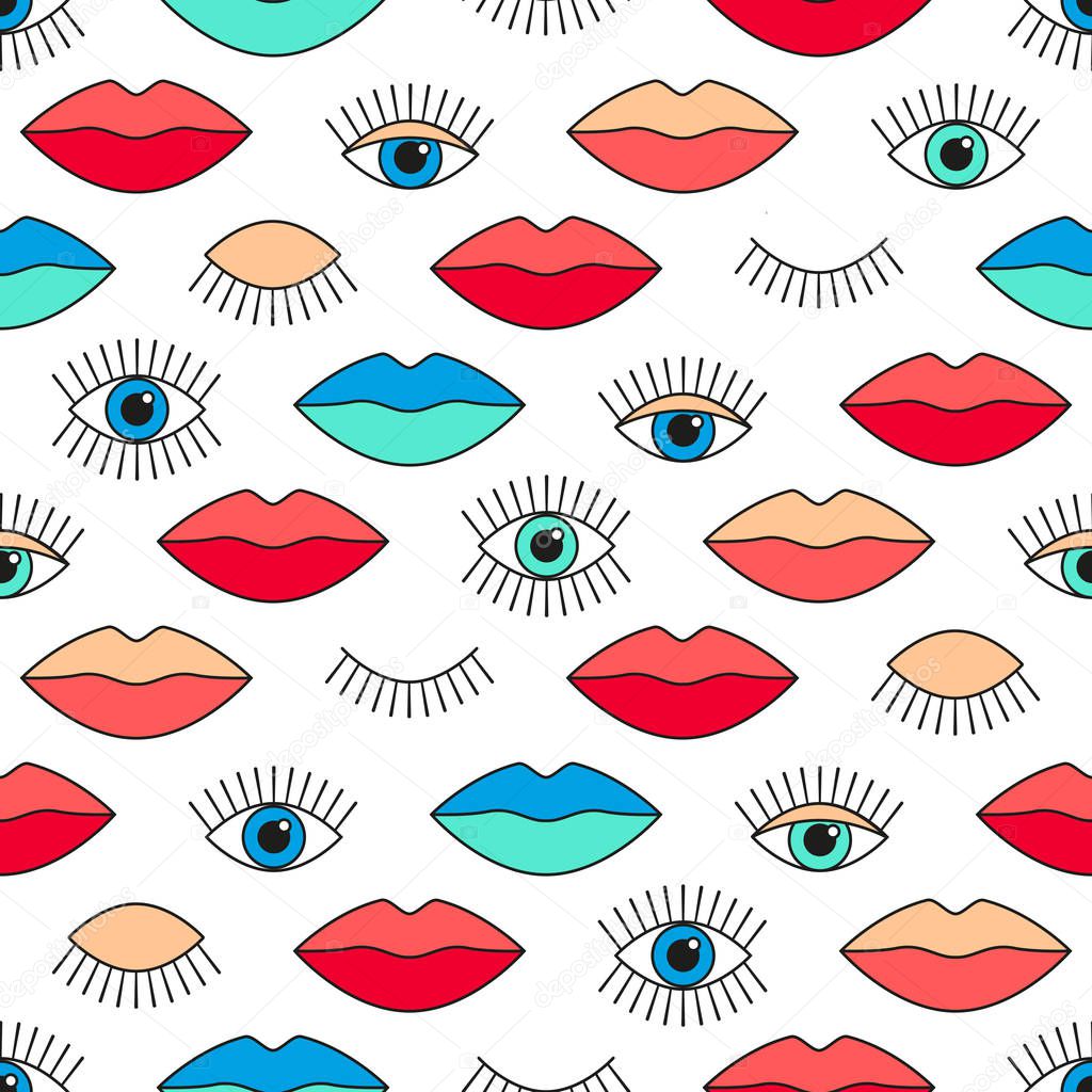 seamless pattern of eyes and lips