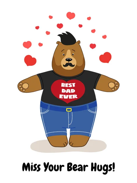 Carino Fathers Day card con papà orso in attesa di abbracci — Vettoriale Stock