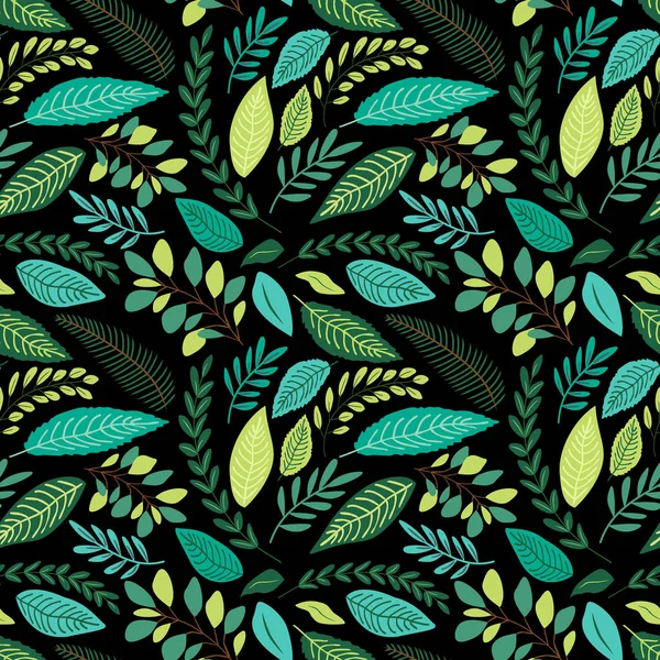 Niedliche nahtlose botanische Muster mit handgezeichneten grünen Blättern — Stockvektor