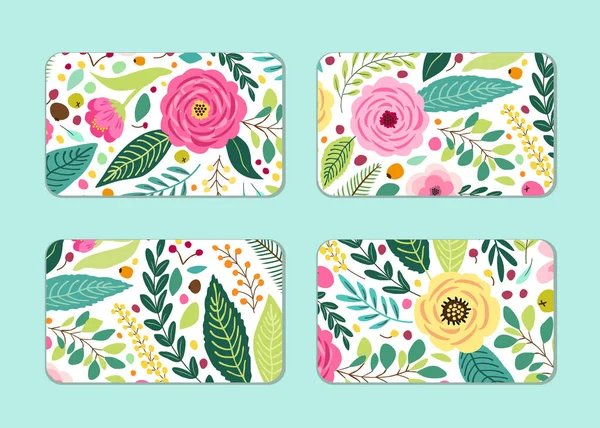 Bahar çiçek desenleri şirin kartları set rustik el ile çizilmiş — Stok Vektör