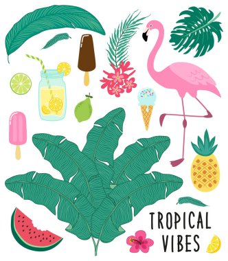 Şirin elle çizilmiş yaz öğeleri kümesi