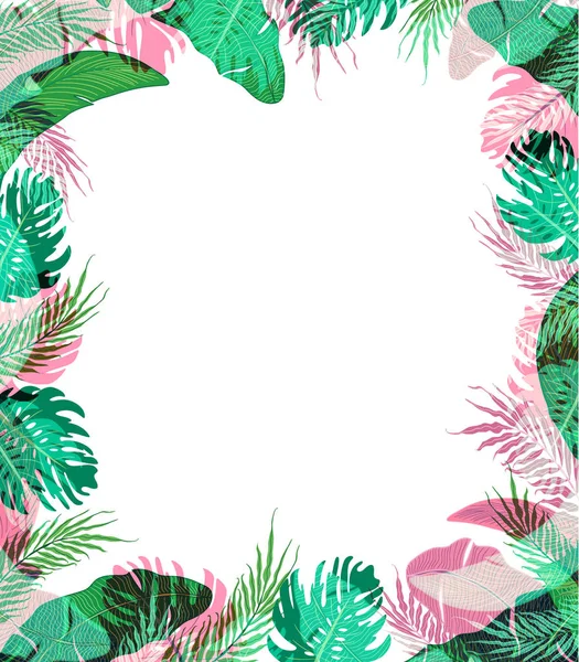 Красивая рамка с летними тропическими листьями — стоковый вектор