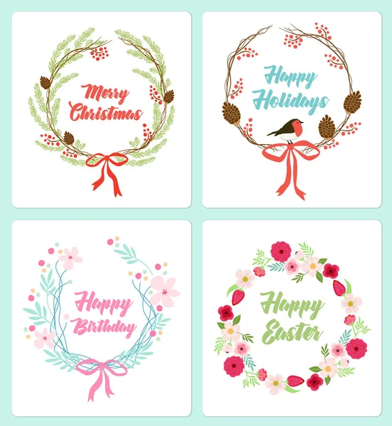 Şirin el çekilmiş vintage çiçek rustik kümesi, dekorasyon için çelenk