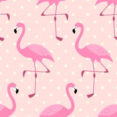 Şirin egzotik tropik sorunsuz geçmiş pembe flamingolar, çizgi film karakterleri ile