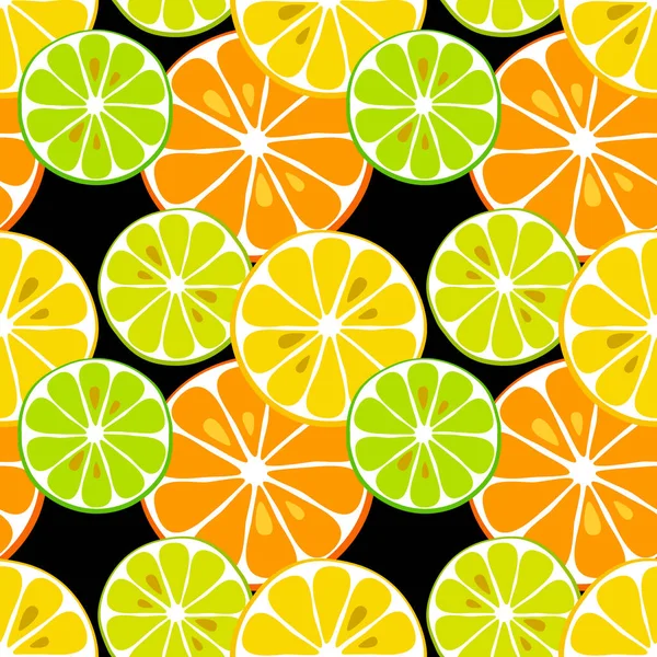 Cute seamless pattern of citrus fruits lemon and lime with simple textures of friendly colors — Stock Vector