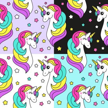 Çocukça Dikişsiz desen sevimli dizi sihirli unicorn çizgi film karakteri olan