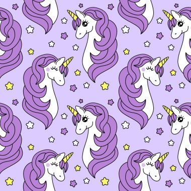 Sihirli unicorn çizgi film karakteri olan şirin çocukça seamless modeli