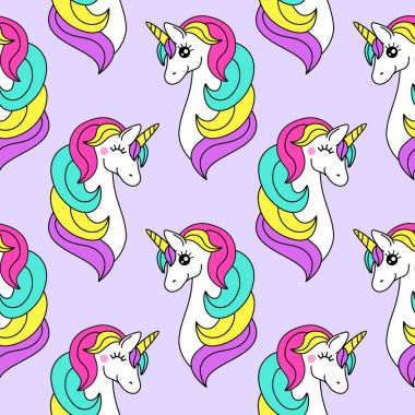 Sihirli unicorn çizgi film karakteri olan şirin çocukça seamless modeli