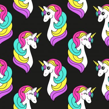 Sihirli unicorn çizgi film karakteri olan şirin çocukça seamless modeli