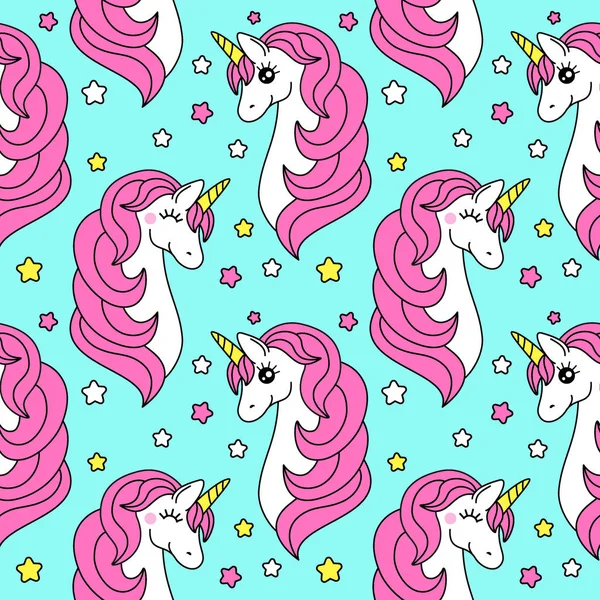 Cute childish seamless pattern with cartoon character of magic unicorn — Stock Vector