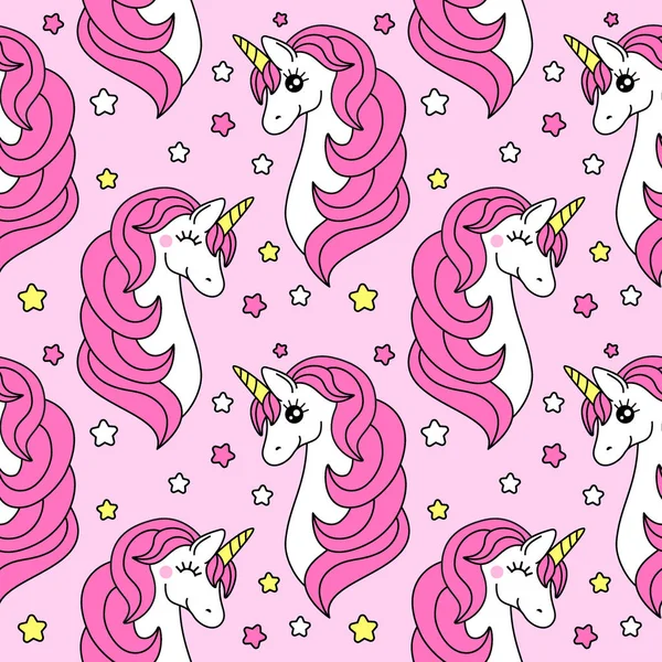 Sihirli unicorn çizgi film karakteri olan şirin çocukça seamless modeli