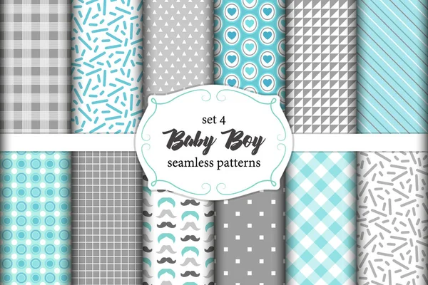 Leuke set van Scandinavische Baby Boy naadloze patronen met stof texturen — Stockvector