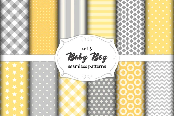 Leuke set van Scandinavische Baby Boy naadloze patronen met stof texturen — Stockvector