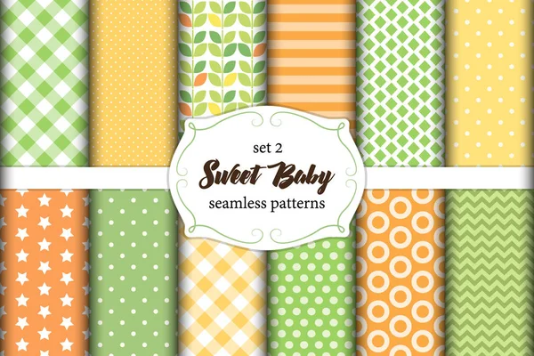 Cute set of scandinavian Sweet Baby seamless patterns with fabric textures — Stock Vector