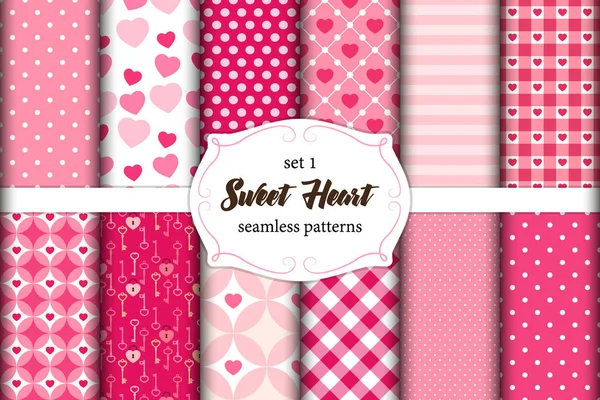 Leuke set van Scandinavische Sweet Heart naadloze patronen met stof texturen — Stockvector