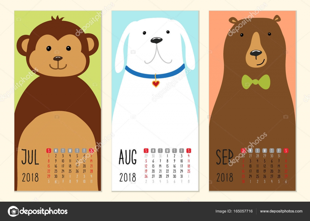 Cute 2018 calendar pages with funny cartoon animals characters Stock Vector  Image by ©IShkrabal #165057716