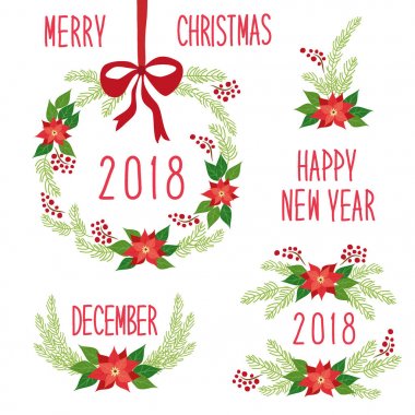 Şirin Vintage el çizilmiş Noel tatil çiçek çelenk koleksiyonu