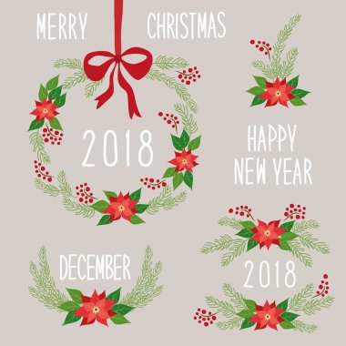 Şirin Vintage el çizilmiş Noel tatil çiçek çelenk koleksiyonu