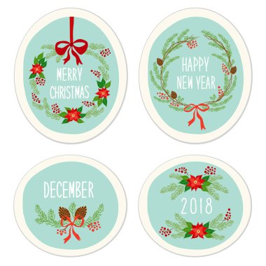 Şirin Vintage el çizilmiş Noel tatil çiçek çelenk koleksiyonu