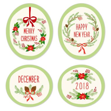 Şirin Vintage el çizilmiş Noel tatil çiçek çelenk koleksiyonu