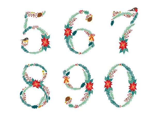 Lindo vintage dibujado a mano rústico alfabeto floral de Navidad — Vector de stock