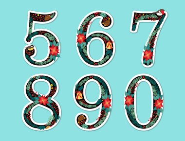 Rustik çiçek Noel alfabe şirin vintage el çekilmiş