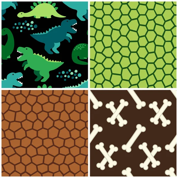 Cute set of childish seamless patterns with dinosaurs ideal for fabrics, wallpaper and different surfaces — Stock Vector