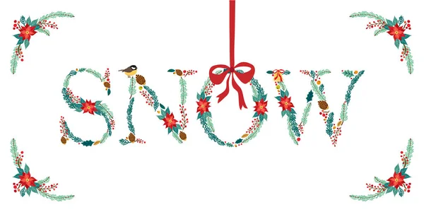 Carino vintage disegnato a mano rustico floreale citazione di Natale — Vettoriale Stock