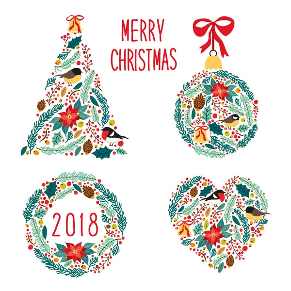 Şirin vintage el rustik çiçek Noel sembolleri çizilmiş