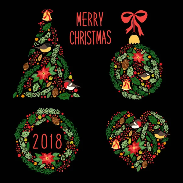 Şirin vintage el rustik çiçek Noel sembolleri çizilmiş