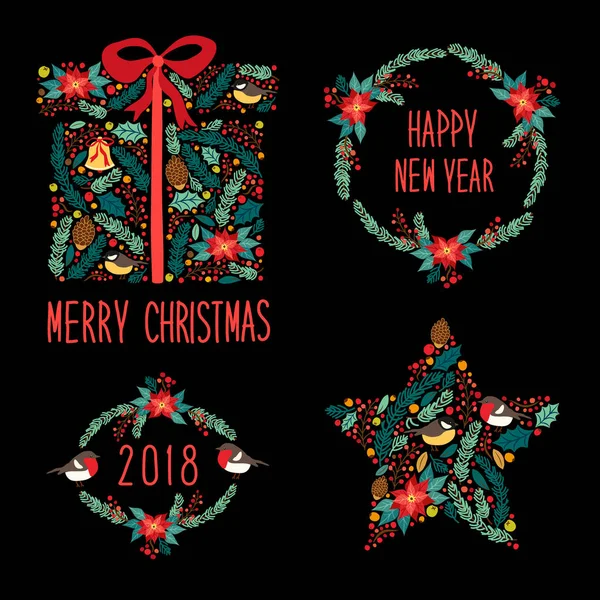 Şirin vintage el rustik çiçek Noel sembolleri çizilmiş