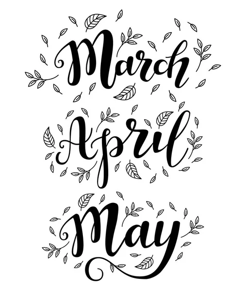 Schattig borstel kalligrafie van de lentemaanden van het jaar — Stockvector