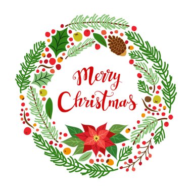 Şirin vintage el çekilmiş rustik çiçek Noel kartı