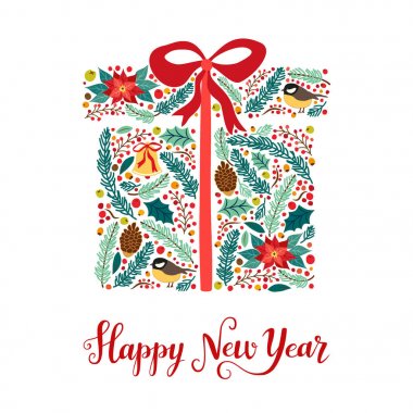 Rustik çiçek yeni yıl kartı şirin vintage el çekilmiş