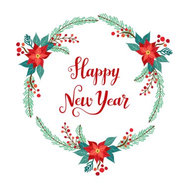 Rustik çiçek yeni yıl kartı şirin vintage el çekilmiş