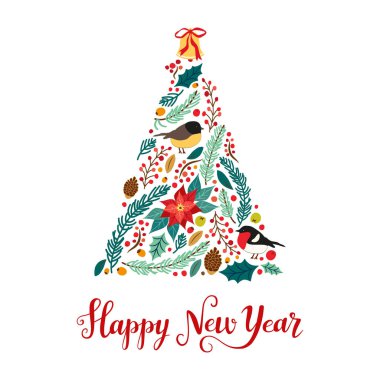 Rustik çiçek yeni yıl kartı şirin vintage el çekilmiş