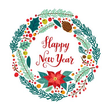 Rustik çiçek yeni yıl kartı şirin vintage el çekilmiş