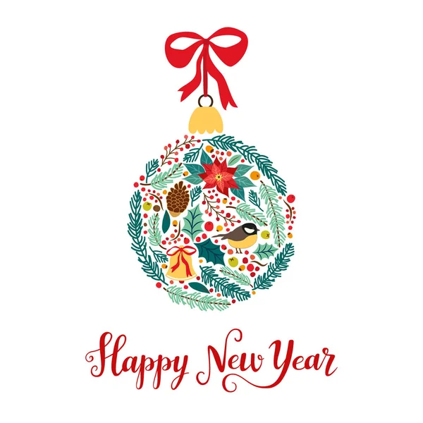 Rustik çiçek yeni yıl kartı şirin vintage el çekilmiş