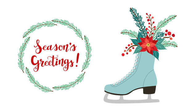 Симпатичный винтажный ручной рисунок деревенский цветочный зимний праздник открытка
