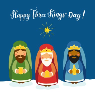 Şirin üç Kings günü kartı el ile karakter çizilmiş