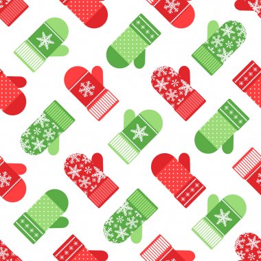 Geleneksel renklerde eldivenli sevimli kış seamless modeli