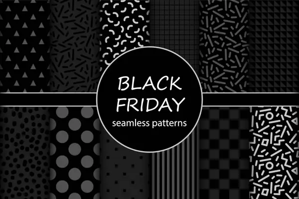 Niedliche Reihe von Black Friday Sale nahtlose Muster in traditionellen Farben — Stockvektor