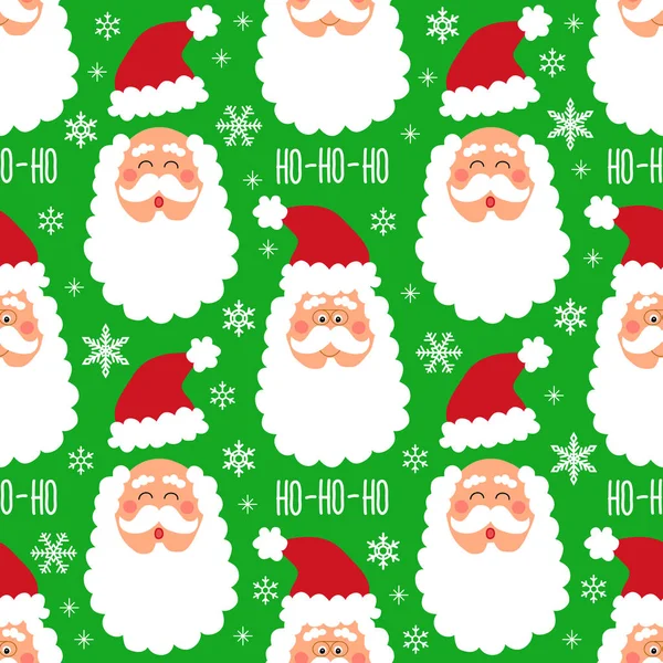 Śliczne zimowe dziecinna wzór z ręcznie rysowane elementy Christmas Santa Claus tle twarz i płatki śniegu — Wektor stockowy