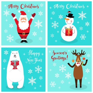 Sevimli Noel çizgi film karakterleri, Noel Baba, Ren geyiği, kardan adam ve Kutup ayısı