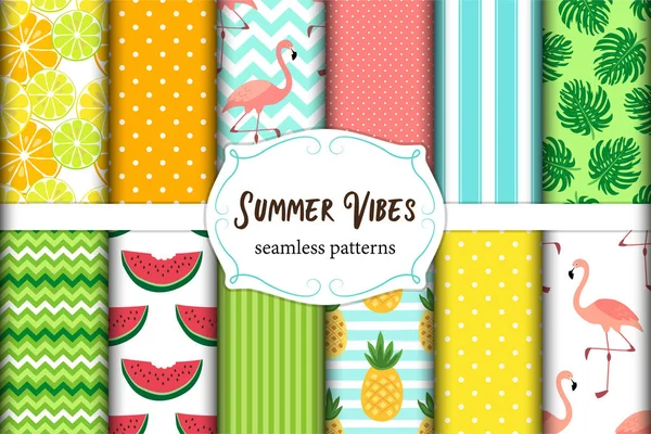 Leuke set van zomer Vibes naadloze patronen. Vectorillustratie. — Stockvector