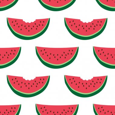 Şirin el taze karpuz dilimleri ile çizilmiş yaz Dikişsiz arka plan üzerine beyaz izole